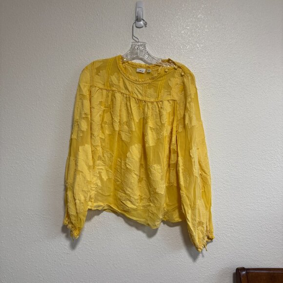 Aritzia Wilfred Lourdes Blouse Yellow Small Silk Blend Floral Top Boho Romantic - Picture 2 of 4